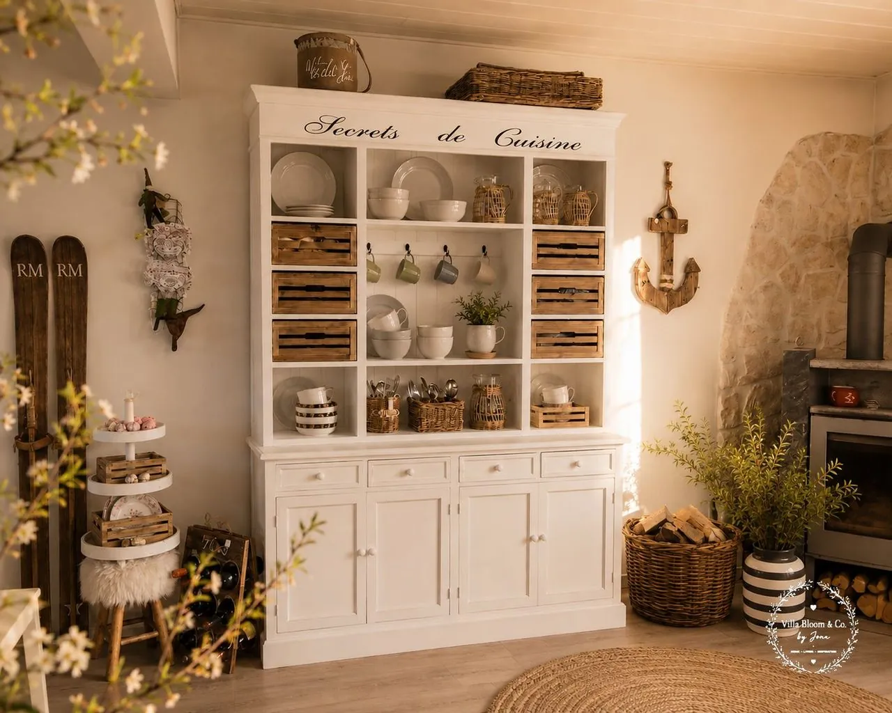Buffetschrank Secrets de Cuisine mit pastellfarbenen Tassen