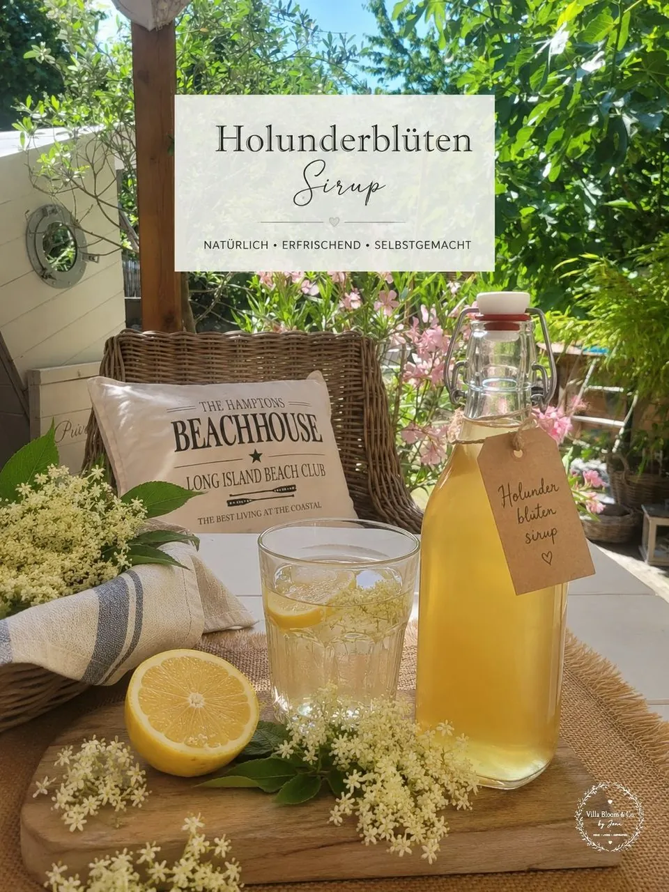 Holunderblütensirup in Bügelflasche