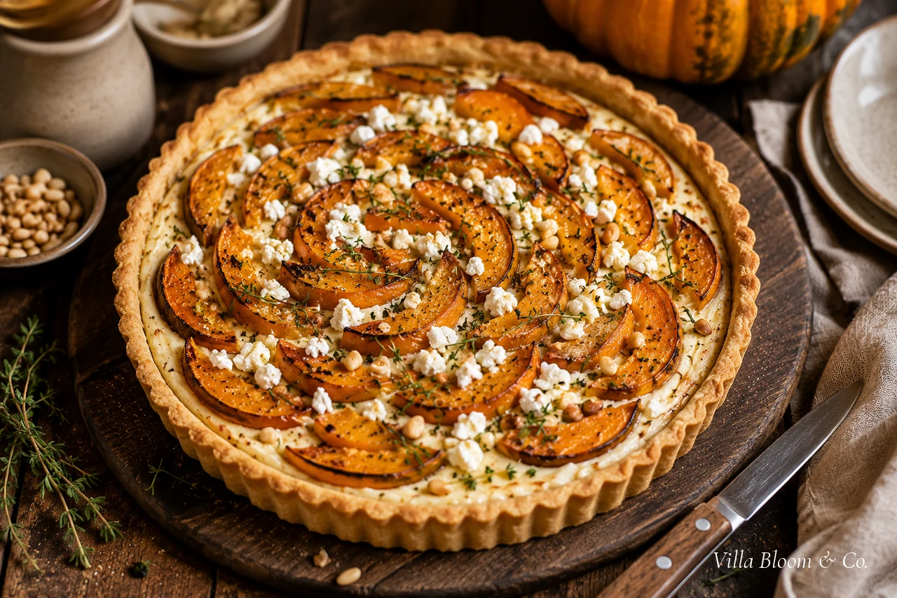 Herbstmenü für Gäste – Kürbis-Tarte mit Ziegenkäse und Thymian