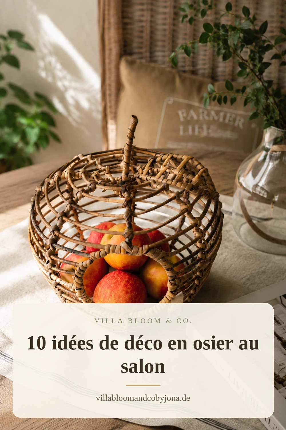 Visuel Pinterest : 10 idées de déco en osier au salon avec du rotin, style campagne