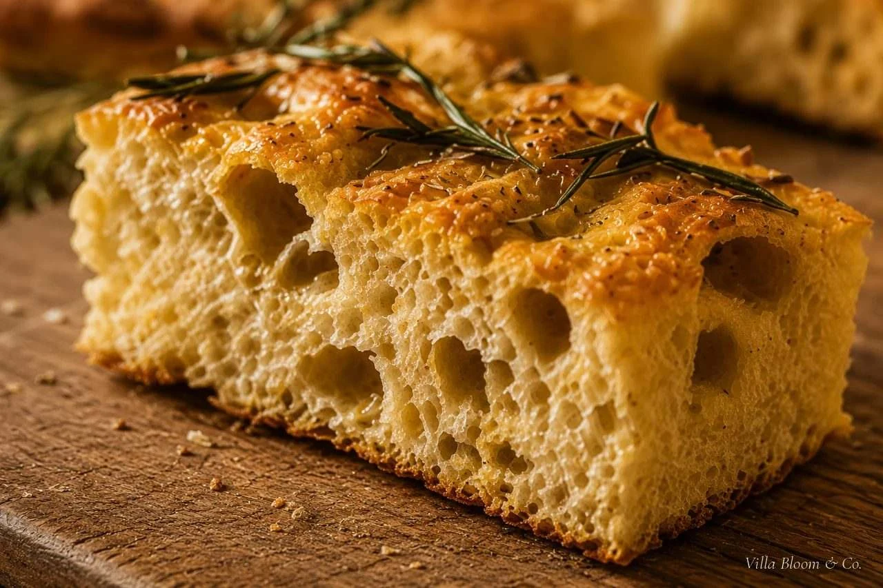 Kürbis-Focaccia mit Rosmarin – angerissene Focaccia mit luftiger Krume und Rosmarinzweigen