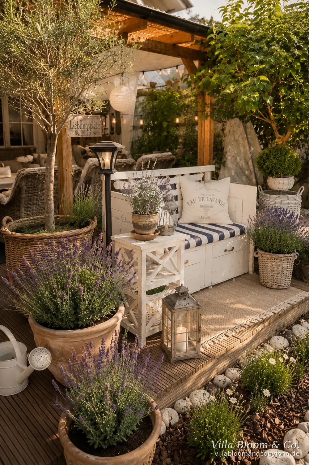 Lavender in pots on a sunny country terrace – the ideal spot for potted lavender