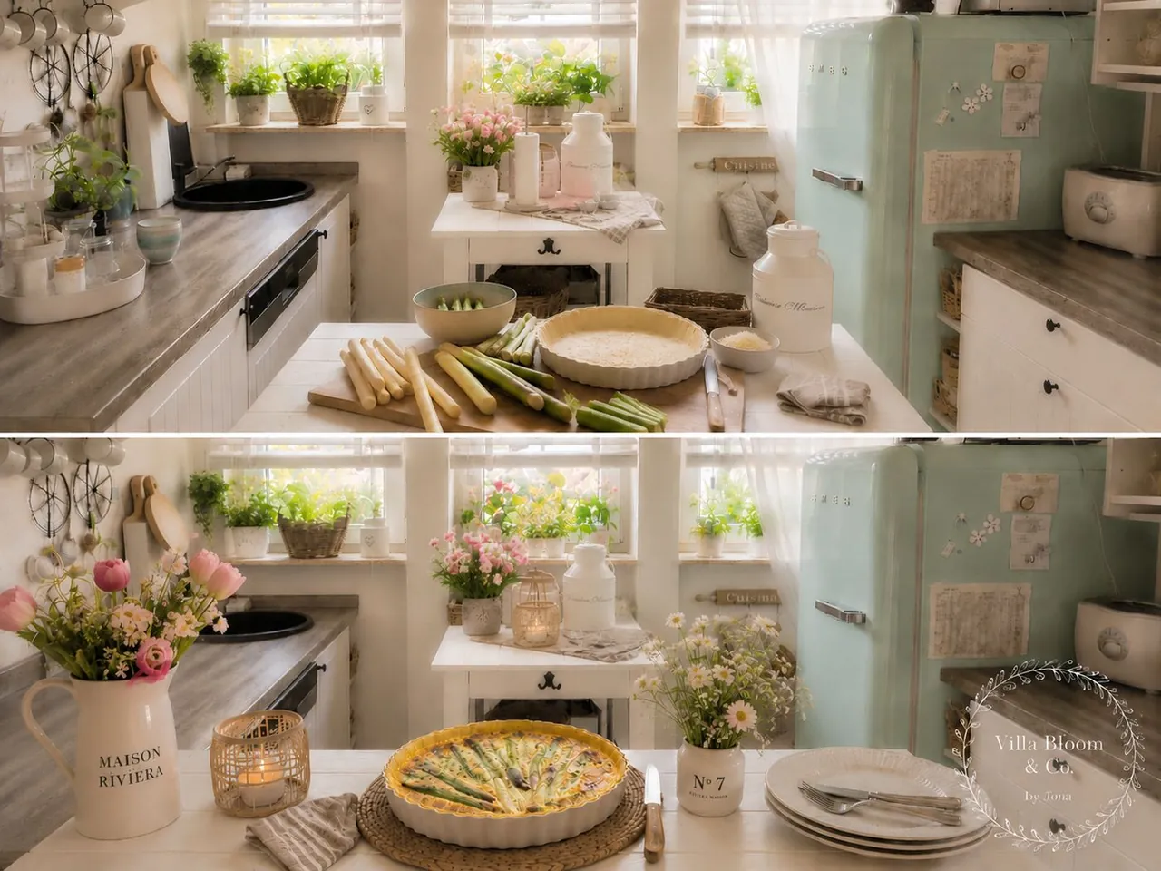 Préparation · pâte brisée, asperges et herbes fraîches