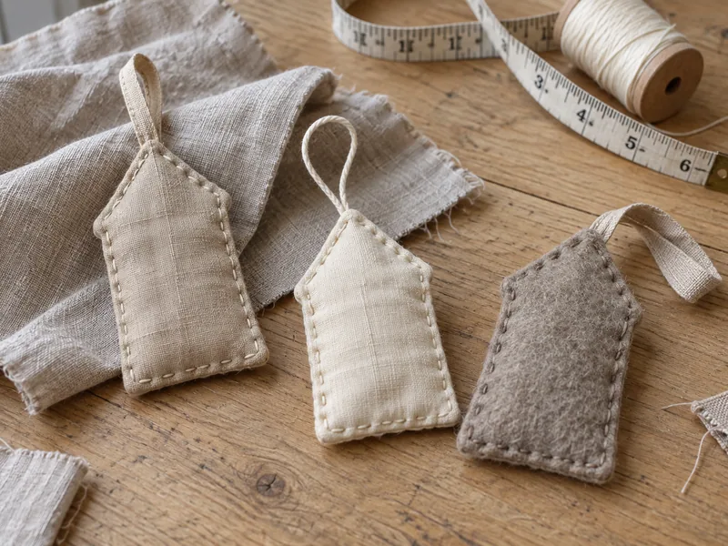 Hand-sewn house ornament in linen and wool felt