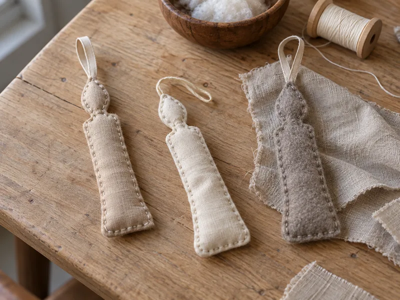 Hand-sewn candle ornament in linen and wool felt