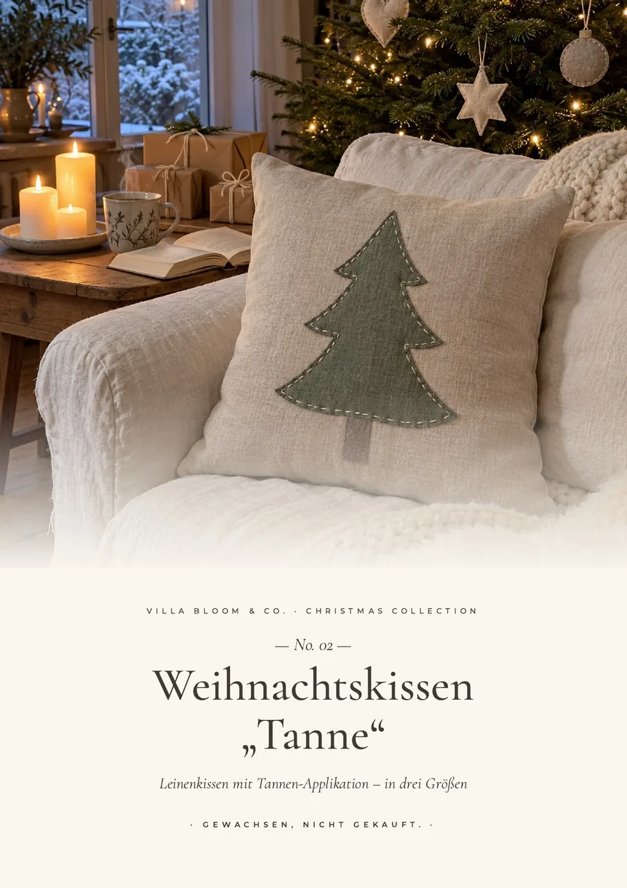 Cover des Villa-Bloom-Nähmagazins Christmas Collection No. 02: Weihnachtskissen Tanne aus Leinen