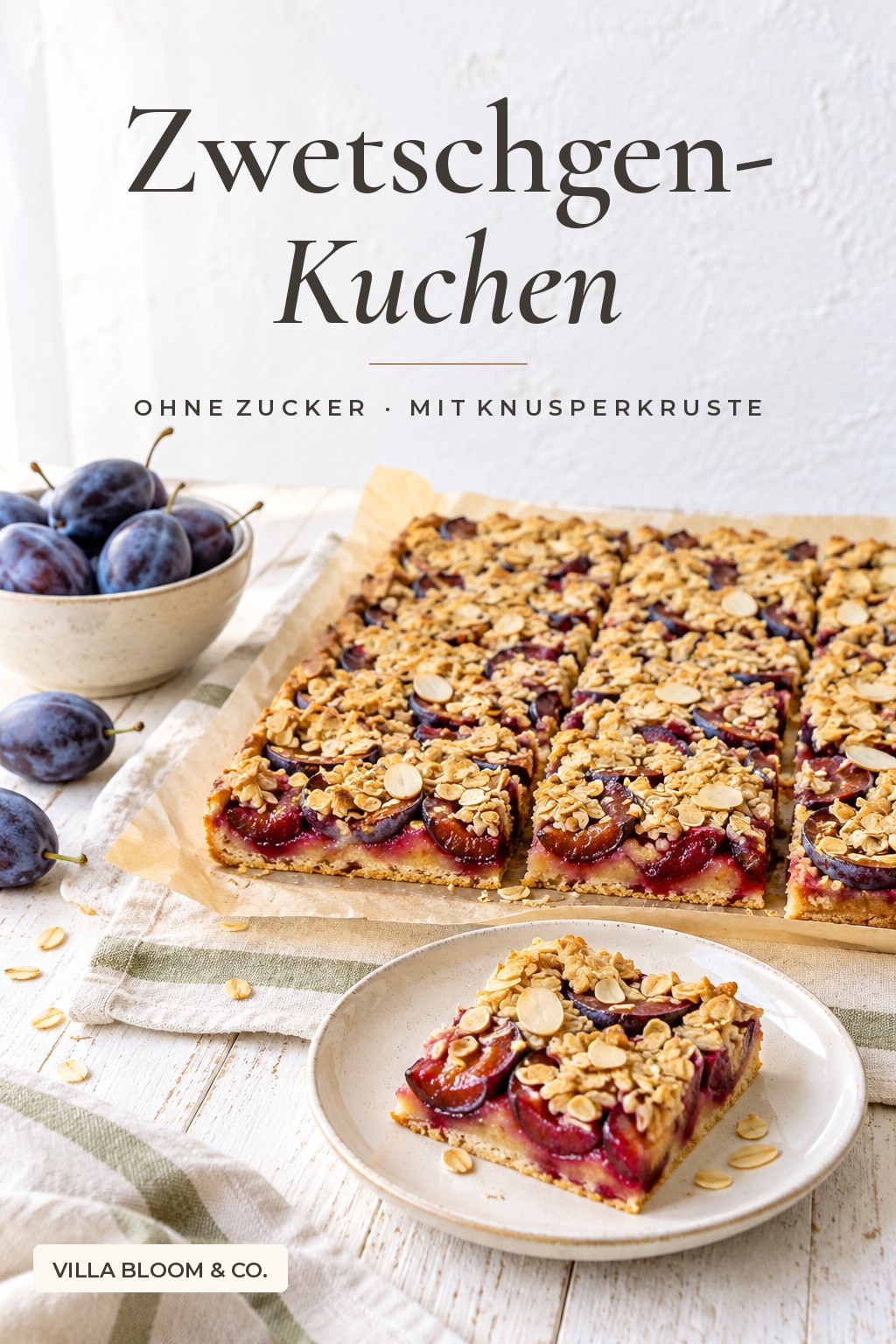 Plum and oat tray bake with no added sugar and a crunchy top – recipe sweetened with fruit only
